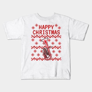 Tenor Horn Ugly Christmas Hornist Brass Teacher Musician Kids T-Shirt